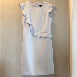 ANN TAYLOR Womens Light Blue Ruffle Sheath Dress Cocktail Preppy Wedding Guest